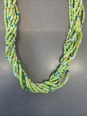 Jw1 Bright Green, Blue, & White Necklace Seed Bead Multi Strand Beads K64
