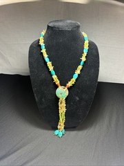 Handcrafted Boho Gemstone Lariat: Peridot Citrine Turquoise Flower Pendant 101