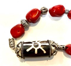 Vintage Tibetan Dzi Bead Coral Necklace Large Chunky Red Coral Tribal Boho