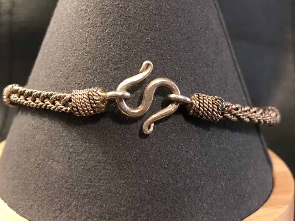Vintage Artisan Bali Look Sterling Silver Braided Bracelet S-Hook