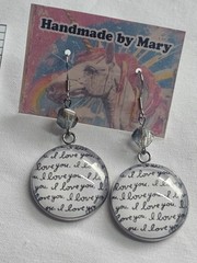 Handcrafted Earrings (NEW) I Love You repeat pattern with glass accent beads