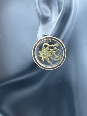 Earring & necklace in dark gold steampunk style round, pendant on gold ptd chain