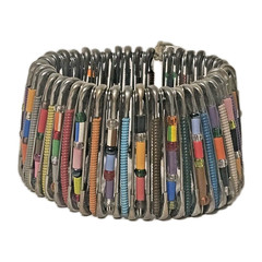 VTG Arts & Craft Multicolored Beaded Wrap Safety Pin Bracelet Quality Boho OoaK