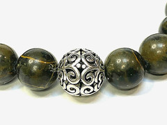 Handmade 10mm Dark Wood Jasper Gemstone & .925 Sterling Silver Bead Bracelet
