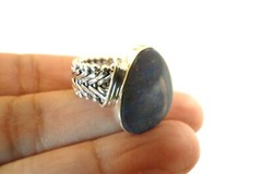 Blue Australian Opal Solitaire 925 Sterling Silver Ring Size 8