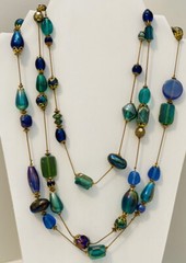 Artisan Turquoise & Blue Opaque Glass Bead Triple Strand Necklace