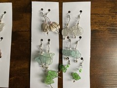 3 Pairs Womens Earrings Beaded White Blue Green Beach Glass Silver Dangle Lobe