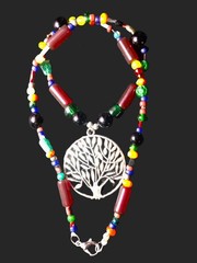 Multi-Color Tree of Life Pendant Beaded Necklace