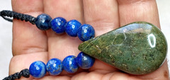 Serpentine Stone hand braided adjustable Necklace with Lapis Lazuli beads.