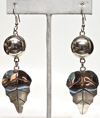 Artisan Made Long Silver Plated Dangle Earrings Ball Leaf