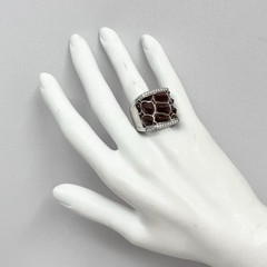 Belle Etoile Sterling Enamel CZ Coccodrillo Ring Brown 22 Grams Size 7