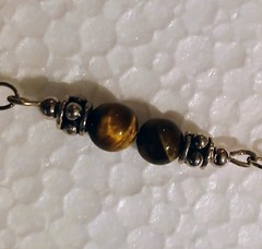 Vintage Tigereye Wood Bead Graphic Feldspar Teardrop Silver Metal Lobster Clasp
