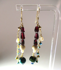 Antique Look Earrings Bohemian GF Garnet, Agate, Pearl Drop Style Handcrafted