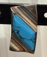 Artisan Silver Tone Blue Stone Geometric Stud Earring Single Southwestern Boho