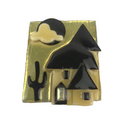 House Pins by Lucinda Handcrafted Golden Yellow Black Homes Cactus Moon Cloud 2″