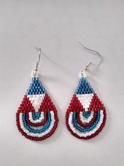 Original Design Red, White, & Blue Teardrop Glass Handwoven Artisan Earrings USA