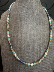 Turquoise and Navy Beaded Women’s Necklace – Gold Accent