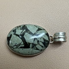 925 Sterling Green Bloodstone Jasper Pendant 9g 7.2mm Bail