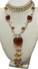 CRYSTAL BALL BEAD HEART STATION PENDANT Y DROP ARTISAN NECKLACE *SEE DETAILS*