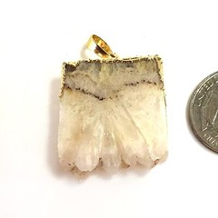 White Rough Druzy Agate Pendant Natural Gemstone Cream Gradient Rectangle Ice