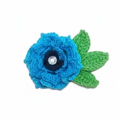 Brooch Blue Dahlia Corsage Magnetic Lapel Pin Crochet Floral Flower Handmade