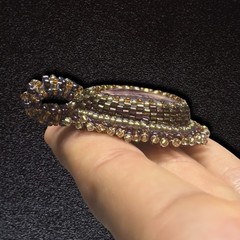 Handmade Bead-Embroidered Amethyst & Hematite Pendant