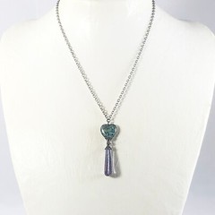 Czech Glass Purple and Blue Heart Pendant Choker