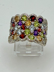 925 Multi Stone Gemstone Wide Band Ring Size 7 – JTV
