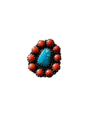 Kingman Turquoise Coral Cluster Ring | Sterling Silver | Size 6 | A168