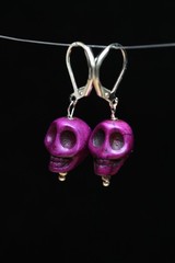 Purple Skull Lever back Earrings 1 1/4″ Halloween Costume Brass Hypoallergenic