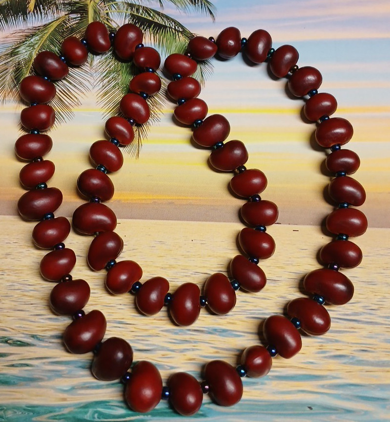 Artisan Crafted Dark Bean and Seed Bead Single Strand Necklace