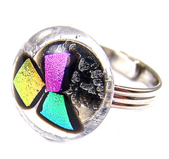 Dichroic Glass RING Adjustable Pink Orange Green Recycled Clear Round 1/2″ 15mm
