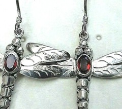 New Womens Garnet And Sterling Silver Vera Wolf Dragonfly Earrings