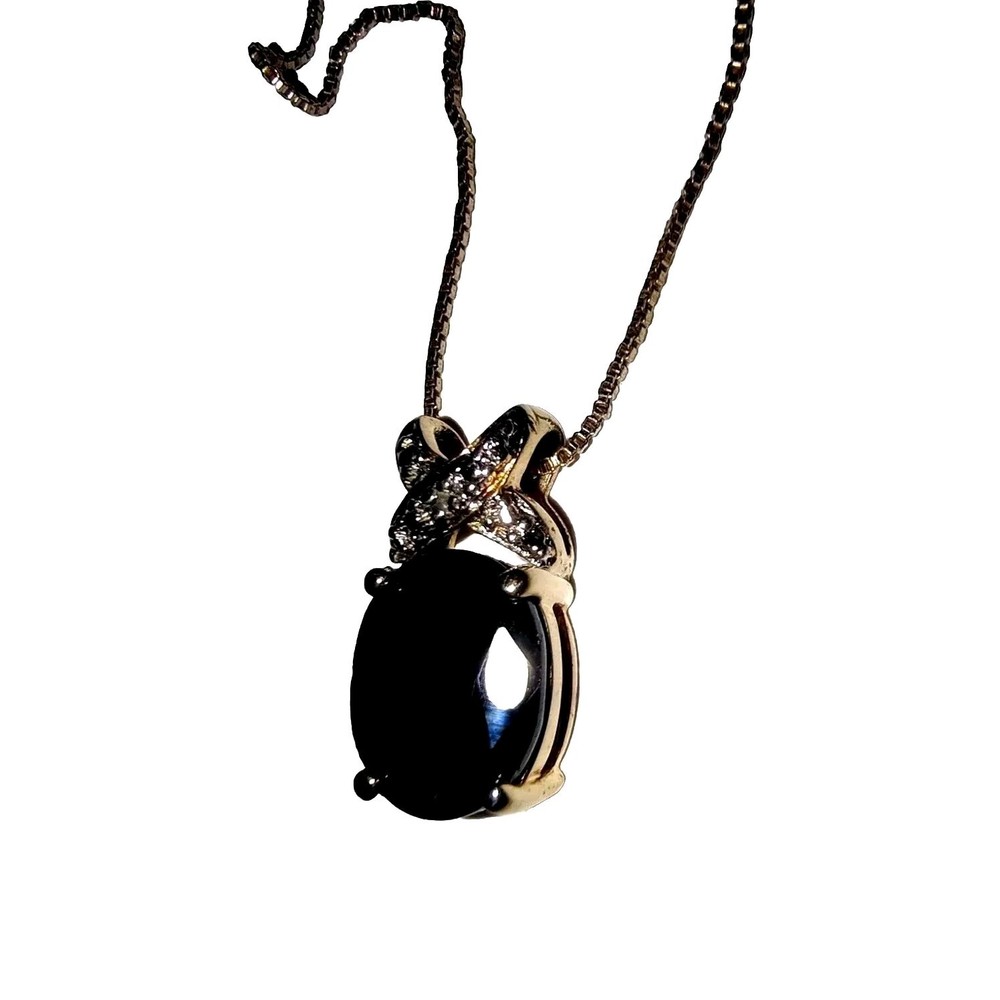 Vintage Gold Vermeil 925 Sterling Silver Dark Blue Sapphire X Pendant Necklace