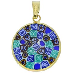 GlassOfVenice Murano Glass Millefiori Pendant in Gold-Plated Frame 3/4″