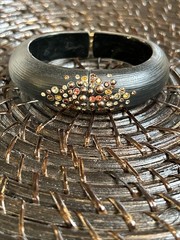 Alexis Bittar Crystal-Embellished Lucite Bangle Bracelet Gold Brown W/bag
