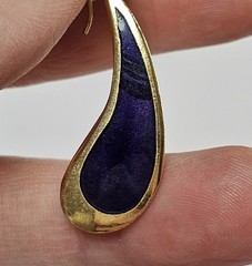 Vintage 1980s Laurel Burch Purple w/ Gold Tone Teardrop Earrings Ear Wires READ⬇