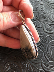 Rustic Artisan Southwest White Black Picasso Jasper Raindrop Pendant Bezel 2″