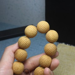 Handcrafted 20mm Chinese Cypress Wood Buddhist Bead Couple’s Bracelet