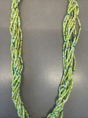 Jw1 Bright Green, Blue, & White Necklace Seed Bead Multi Strand Beads K64