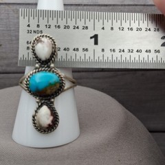 Sonoran Gold Turquoise Wild Horse Ring 3 Stone Sterling Silver SZ 9 Southwestern