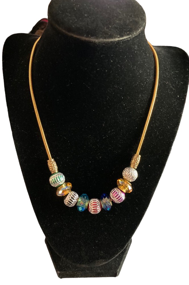 Handcrafted European style Dione beaded Gold Plated Necklace Green Red Gold Bead