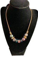 Handcrafted European style Dione beaded Gold Plated Necklace Green Red Gold Bead