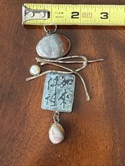 Shirley Price Signed Artist Made Sterling Sig. Pearl Jadeite Jasper Lg Pendant