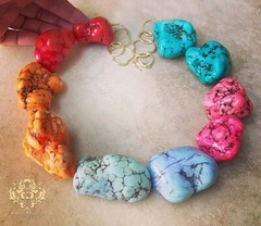 Fat Turquoise Howlite Chunky Rainbow Statement Necklace Red Pink Orange Blue