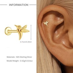 Gold Nap Earrings 925 Sterling Silver Flat Back Daith Conch Piercing Earrings