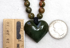 Serpentine Stone Heart hand braided adjustable Necklace with Unakite beads.
