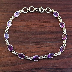 Faceted Oval Amethyst Bracelet 925 Sterling Silver Handmade Adjustable Jewelry