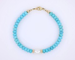 Kingman Turquoise & Baroque Pearl Bracelet | 14K Solid Gold