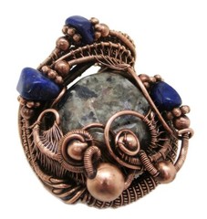UV-Fluorescent, Yooperlite (Sodalite) Pendant in Copper with Lapis Lazuli